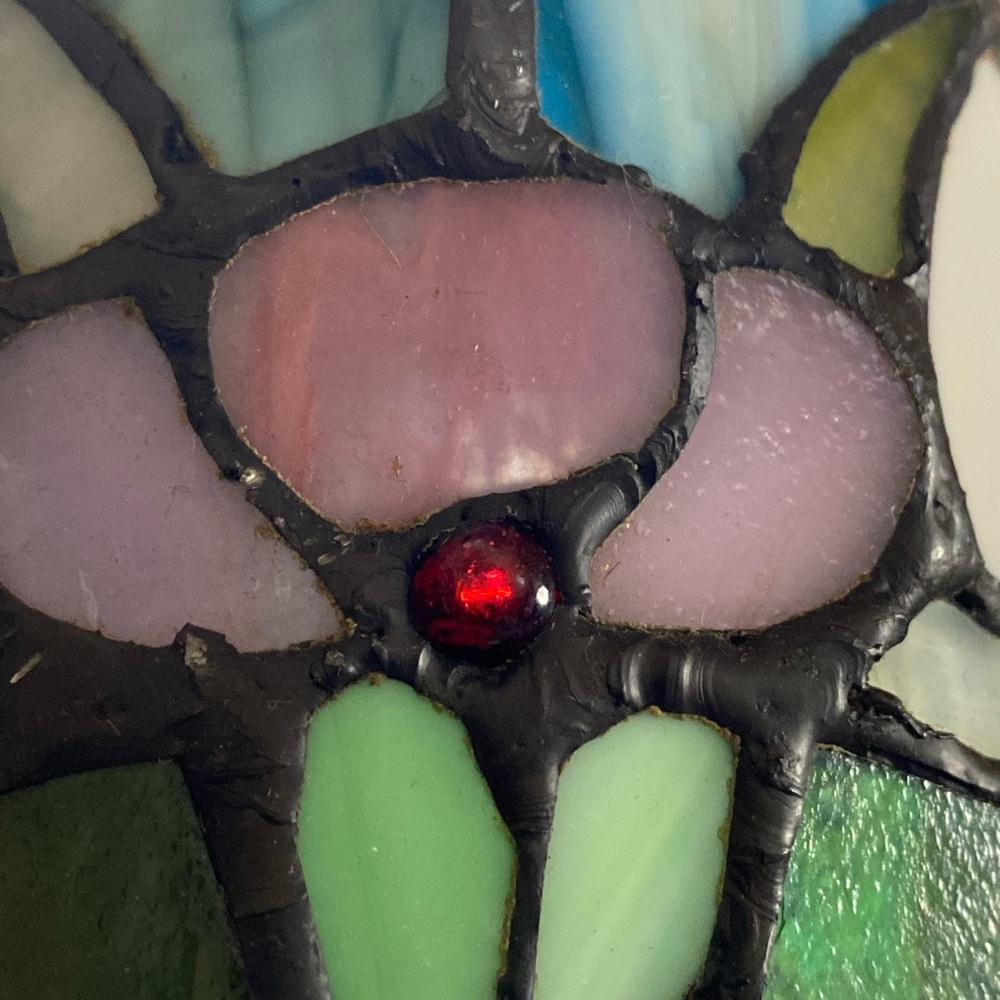 Handcrafted Stained Glass Table Lamp in Green & Pink - Picture 10 of 15
